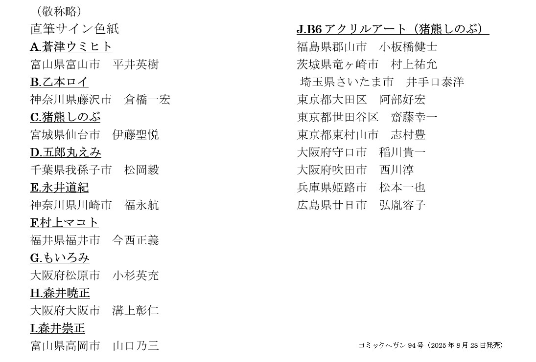 当選者発表】コミックヘヴン94号 - 株式会社日本文芸社
