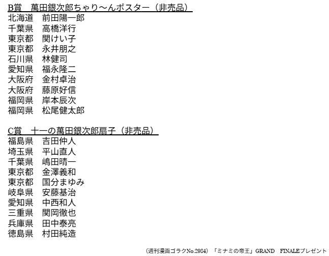 ミナミの帝王 カウントダウンラストプレゼント　当選品 当選者発表】「ミナミの帝王」GRAND FINALEプレゼント ラスト「週刊