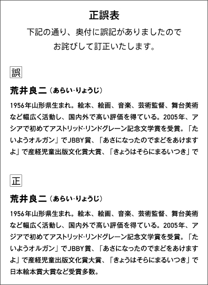 にゅーっ でたよでたよ」正誤表について - 株式会社 絵本塾出版